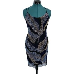 Aidan Mattox Beaded Mini Dress Size 4 Black Blue Multi Zebra Cocktail MN1E206000